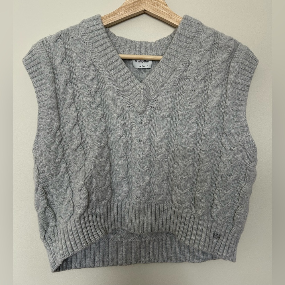Sunday Best Gray V-Neck Cable Knit Sweater Vest